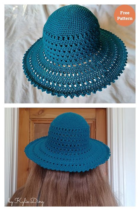 Crochet Sunhats Free Pattern Ladies, Crochet Raffia Sun Hat Pattern, Crochet Beach Hats Free Pattern, Crochet Hats Free Pattern Ladies, Slouchy Hat Crochet Pattern, Hat Free Crochet Pattern, Crochet Hat Tutorial, Crochet Apparel, Crochet Wear