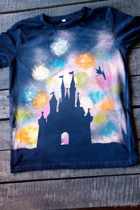 Tinkerbell Flying, Painted Fireworks, Bleach Tshirt, Bleach Spray, Distressed Tshirt Diy, Disney Shirts For Men, Diy Disney Shirts, Diy Disney, Navy Blue T Shirt