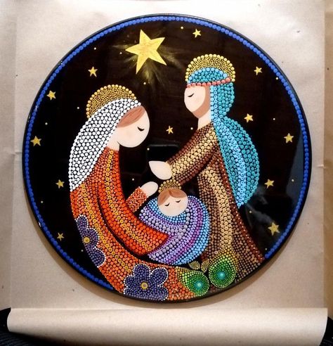 Nacimiento En Puntillismo C21 Religious Christmas Ornaments, Christmas Mandala, Quilling Christmas, Christmas Artwork, Painted Christmas Ornaments, Nativity Crafts, Dot Art Painting, Religious Christmas, Christmas Drawing