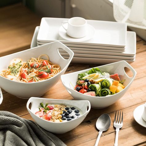 Amazon.com | Gomakren Porcelain Serving Bowl Set with Handles Set of 3, Dishes Mixing Bowl Set for Entertaining, Nesting Dishes Bowl Set, Dishwasher and Oven Safe, White: Platters Bowls With Handles, 20 Years Of Marriage, Food Wishes, Serving Bowl Set, Platter Set, Sunday Meal Prep, Good Foods To Eat, Mixing Bowls Set, Nesting Bowls