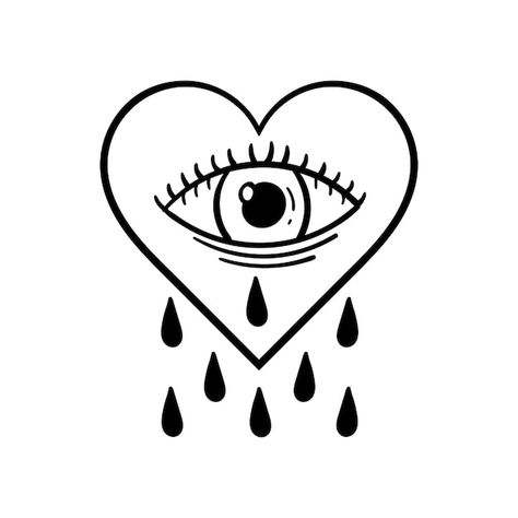 Eye Tears Tattoo, Tear Eye Tattoo, Eye With Tears Tattoo, Smiling Heart Tattoo, Cartoon Heart Tattoo, Heart With Eyes Painting, Heart Eye Painting, Eye With Tear Tattoo, Eye In Heart Tattoo