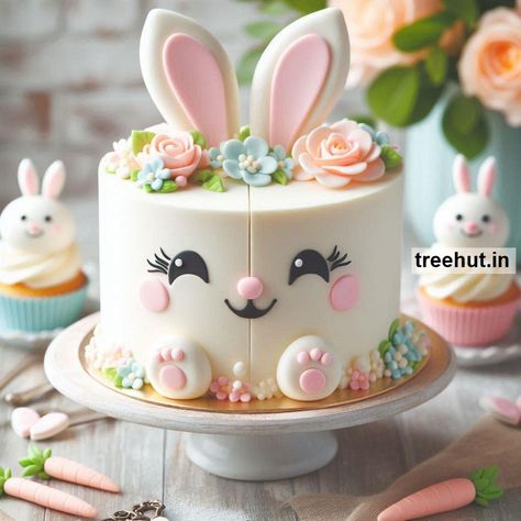 Child Art, Free Coloring Pages, Craft, Clipart, Art Ideas, Gardening at Treehut.in Bunny Theme Cake, Cute Bunny Birthday Cake, Rabbit Theme Cake, Candy Bulletin Boards, Spring Birthday Cake, Rabbit Cake Ideas Cute Bunny, How To Decorate A Bunny Cake, Birthday Cake For Rabbits, Half Cake