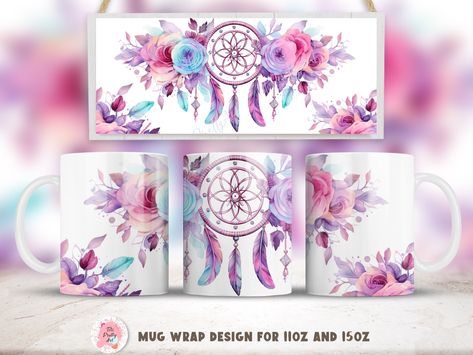 15 Oz Mug Template, Boho Mug, Summer Tumbler, Watercolor Boho, Video Mockup, Pretty Mugs, Tassen Design, Mug Template, Mug Wrap