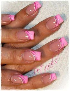 Pink French Nails Short Acrylic Nails Designs Sparkle, Half Painted Nail Designs, Pretty Nail Ideas Acrylic Square, Dominican Republic Nail Designs, Pretty Nail Art Designs French Tips, Colorful French Tip Nails Short, New French Tip Nail Designs, Cute French Nails Ideas, Nail Designs With Foil