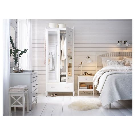 14 Ikea Bedroom Products That Look Designer Ikea Tyssedal, Pants Hanger Ideas, Ikea Bedroom Ideas, Steel Bed Frame, Ikea Bedroom, Steel Bed, Painted Drawers, White Mirror, Material Bed