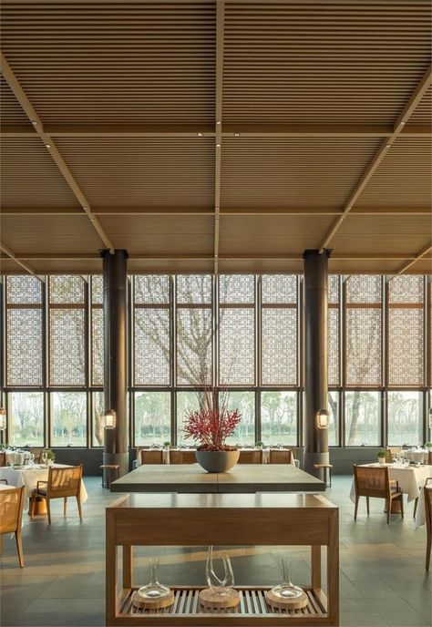 Aman Yangyun, Ballroom Design, Kerry Hill, Architecture Ceiling, Japanese Hotel, Public Hotel, Mosque Design, Resort Architecture, Chinese Element