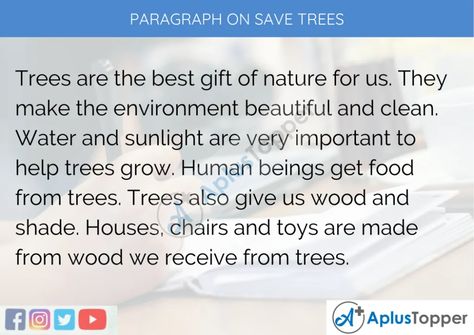 #ParagraphonSaveTrees #APlusToppercom Chipko Movement, Importance Of Trees, Trees For Kids, Genre Of Books, Save Environment, Save Trees, Best Company, Paragraph Writing, English Sentences