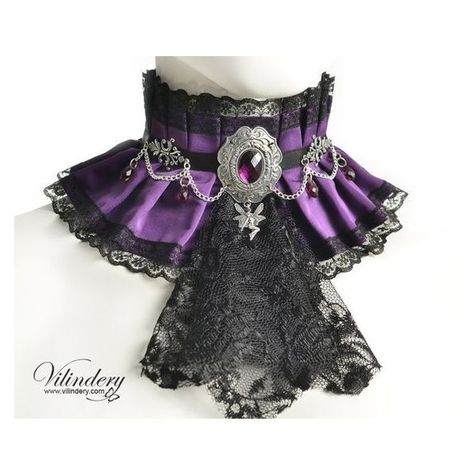 Kalung Choker, Fabric Choker, Violet Fabric, Wedding Gothic, Necktie Crafts, Vampire Girl, Purple Gothic, Neck Corset, Vampire Teeth