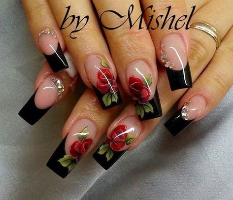 Rose Nail Design, Pretty Nail Designs, Rose Nails, Colorful Nail Designs, Hot Nails, Pedicures, Fabulous Nails, Floral Nails, Fancy Nails