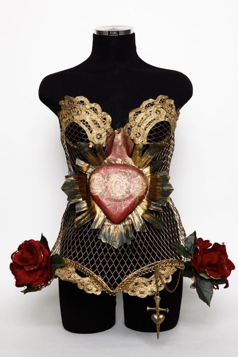 Heart Corset, Underwater Photographer, Sacred Heart, Vintage Italian, Vintage Lace, Metallic Paint, Gold Trim, Festival Captain Hat, Editorial Fashion