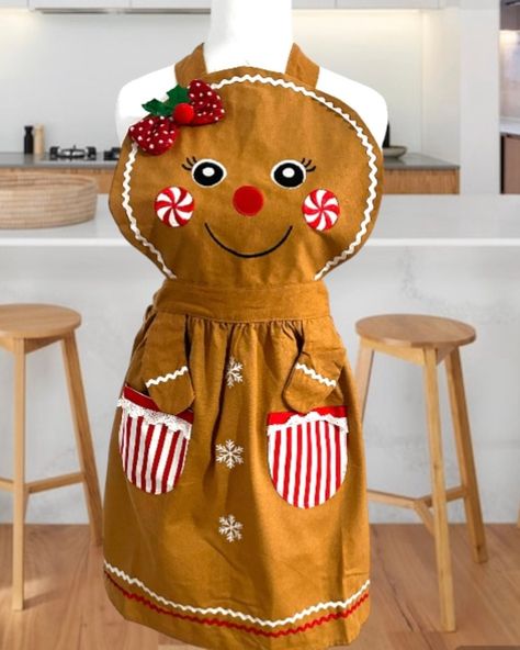 Christmas Aprons Patterns, Gingerbread Costume Women, Christmas Aprons Ideas, Gingerbread Costume, Gingerbread Apron, Aprons With Pockets, Girls Apron, Gingerbread Theme, Selling Crafts