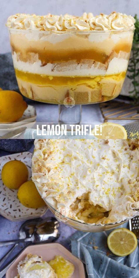 Lemon Trifle! - Jane's Patisserie Lemon Trifle Desserts, Limoncello Trifle, Jelly Custard, Lemon Trifle, Trifle Bowl Recipes, Meyer Lemon Recipes, Trifle Dessert Recipes, Janes Patisserie, Fantastic Recipes