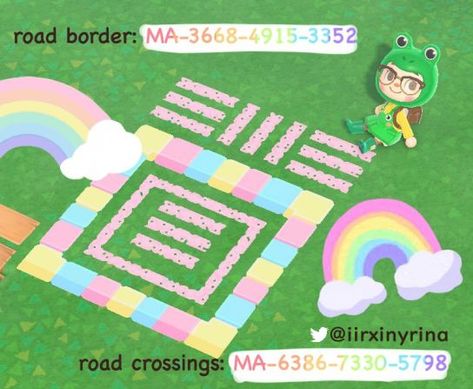 Acnh Rainbow, Kawaii Island, Lego Basic, Rainbow Island, Pastel Kidcore, Road Kids, Rainbow Road, Animal Crossing Funny, Animal Crossing Memes