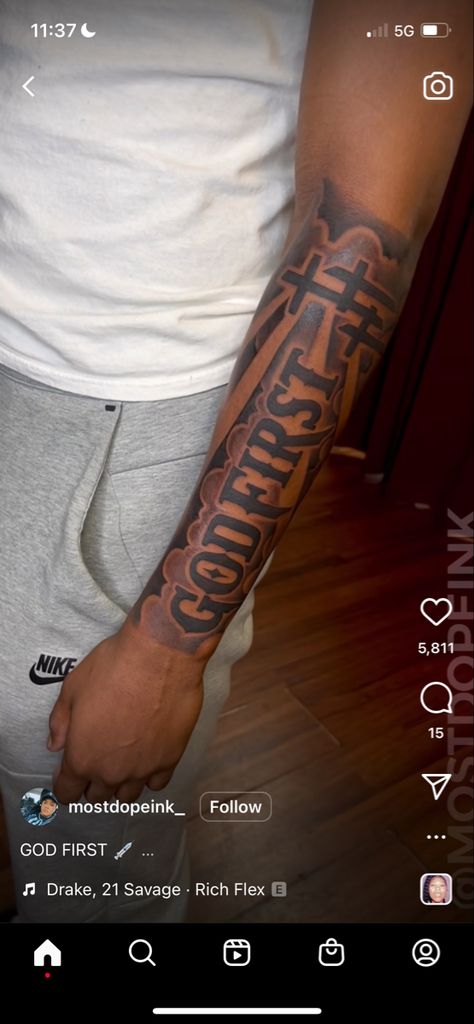 Thoughtful Tattoos For Men, Tattoo Idea For Men Leg, From Arm Tattoo, Men's Forearm Tattoos Sleeve, Sleeve Tattoos Lion Men, Top Of Four Arm Tattoo, Tattoo Ideas For Men Fear God, Nice Small Tattoos For Guys, Small 2 Inch Tattoos