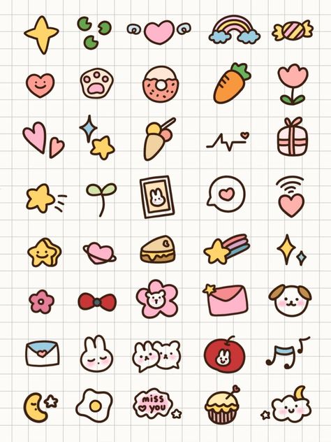 Sticker Drawing Ideas Easy Simple, Cute Easy Stickers, Cute Drawings For Stickers, Drawing Stickers Art, Easy Aesthetic Art, Doodle Art Aesthetic, Cute Printable Stickers, Soft Stickers, Stickers Drawing