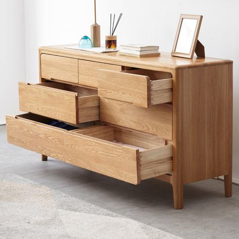 Description: Add elegance and organization to your bedroom with our Brightly collection's 3+4 chest of drawers. Made from premium solid oak, it features dovetail joints and solid oak bases, backs, and runners for durability. Discover our matching Romsey pieces and enjoy convenient delivery options.Dimension:Width: 140cm Height: 76cmDepth: 40cmInformation:Colour: Natural wood / walnut Material: 100% Solid OakFinish: Natural Solid Oak Note:Due to manual measurement and different measurement method Wodden Dresser, Chest Of Drawers Bedroom Modern, Wooden Chest Of Drawers Bedroom, Scandi Chest Of Drawers, Scandinavian Chest Of Drawers, Wooden Chester Drawers, Larg3 Wooden Drawer, Scandi Bedroom, Japandi Bedroom