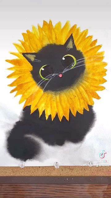 Funny Cat Art, Black Cat Illustration, Happy Kitty, Flower Cat, Black Cat Print, Cat Poster, Black Cat Art, Cat Black, Cat Art Print