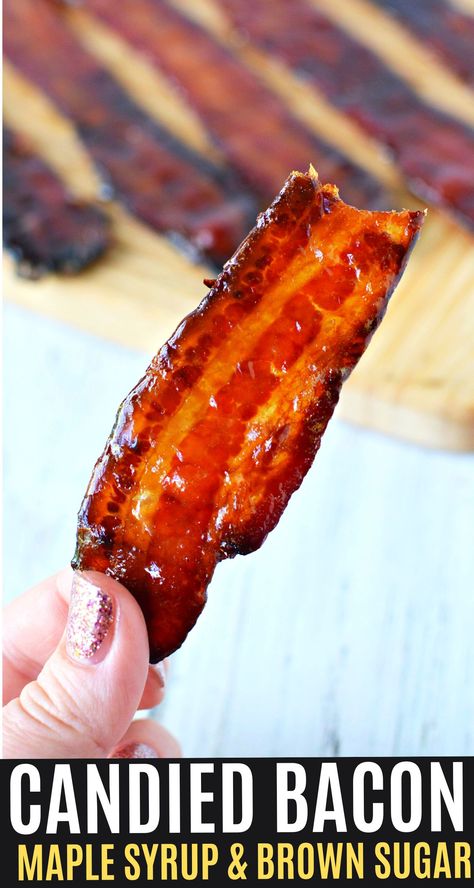 Maple Candied Bacon Recipe, Maple Bacon Recipes, Candy Bacon, Bacon Candy, Candied Bacon Recipe, Salty Side Dish, Sticky Candy, Brown Sugar Bacon, Bacon Appetizers