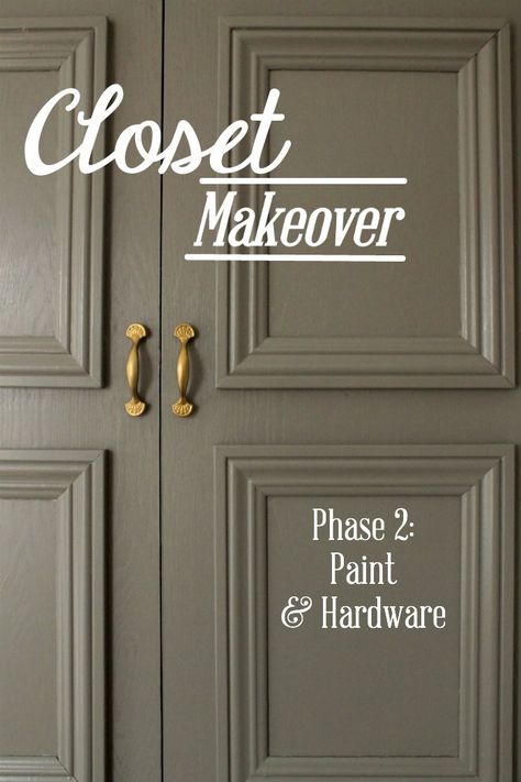 Paint Hardware, Remodeling Hacks, Closet Door Makeover, Dark Paint Colors, Closet Makeover, Diy Closet, Kitchen Cabinet Colors, Door Makeover, Wardrobe Doors