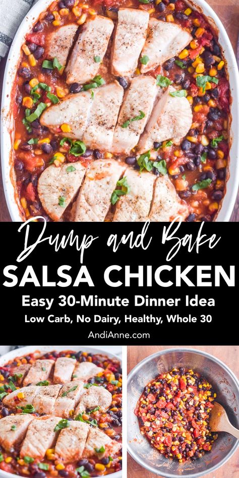 Black Bean Chicken Recipes, Lean Chicken Breast Recipes, Healthy Dump And Bake Recipes Dinners, Dump And Bake Recipes Healthy, Dump And Bake Dinners, Low Budget Dinner Ideas, Chicken Salsa Bake, Salsa Baked Chicken, Salsa Chicken Meal Prep