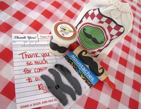 Pizza Party Goody Bags Pizza Party Themes, Pizza Party Favors, Pizza Party Birthday, Kids Pizza, Italian Party, Pizza Chef, Mustache Party, Kids Favors, Dinner Restaurants