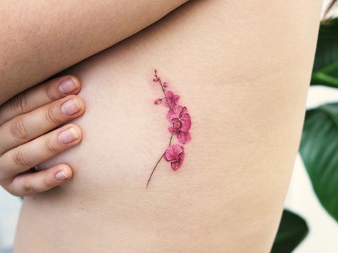 Watercolor Orchid Tattoo, Tattoo Orchid, Flower Tat, Orchid Tattoo, Korean Tattoos, Tattoo Style Drawings, Dainty Tattoos, Ankle Tattoo, Pretty Tattoos