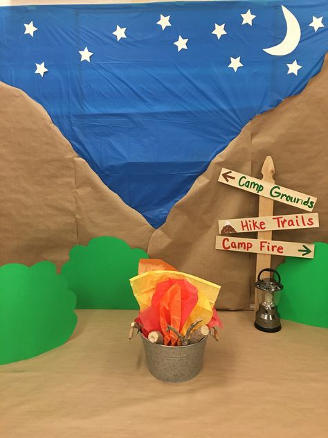 Camping Theme Photo Booth, Camp Theme Photo Backdrop, Diy Camp Decorations, Camping Vacation Bible School, Cokesbury Camp Firelight Vbs, Camping Photo Backdrop, Vbs Camping Theme Decorations, Camping Vbs Theme, Summer Camp Decorations