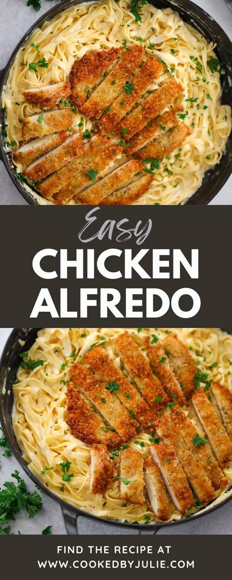 Pesto Chicken Pasta Recipes, Chicken Pasta Crockpot Recipes, Chicken Pasta Creamy, Pasta Alfredo Con Pollo, Simple Chicken Alfredo Recipe, Easy Chicken Alfredo, Chicken Alfredo Fettuccine Recipe, Breaded Chicken Recipes, Chicken Pesto Recipes