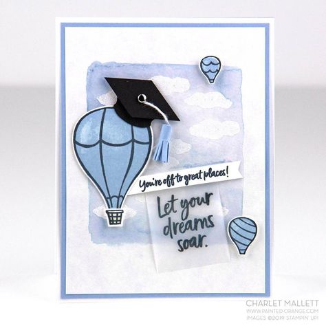 Charlet Mallett🍊Painted-Orange on Instagram: “Up, up & away! Making graduation cards around here ... I’ve made these super cute graduation caps from the Tailored Tag and Storybook…” Daycare Graduation, Graduation Cards Homemade, Graduation Card Design, Stampin Up Graduation Cards, Balloon Graduation, Graduation Cards Handmade, Fancy Friday, Grad Cards, Stampin Up Catalog