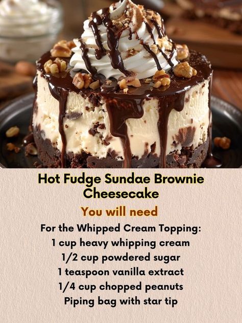 Recipes Gourmand Pantry | Hot Fudge Sundae Brownie Cheesecake 🍰 Chocolate Fudge Cheesecake, Brownie Fudge Cake, Cheesecake Fudge Brownies, Cheesecake Fudge Recipe, Hot Fudge Sundae Cake, Hot Fudge Brownie Cheesecake, Unique Cheesecake Recipes, Fudge Sundae, Hot Fudge Sundae Cheesecake