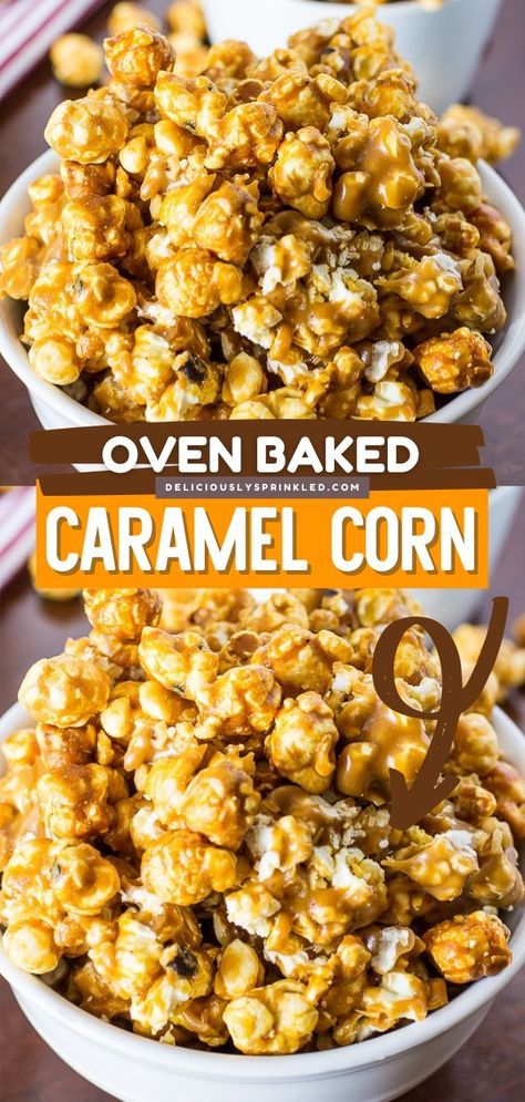 Baked Caramel Corn, Carmel Corn Recipe, Homemade Caramel Corn Recipe, Caramel Corn Recipe, Homemade Caramel Corn, Popcorn Recipes Easy, Caramel Corn Recipes, Baked Caramel, Healthy Snacks To Make