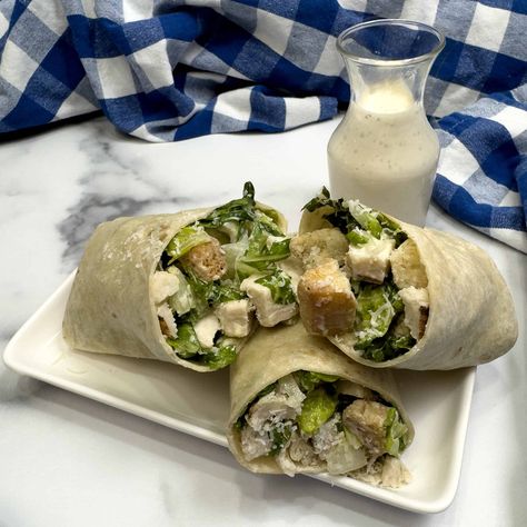 Quick and Easy Chicken Caesar Salad Wrap Ceased Salad Wrap, Caesar Wrap, Recipes Using Flour Tortillas, Recipes Using Flour, Chicken Caesar Salad Wraps, Caesar Salad Wrap, Pizza Wraps, Recipes With Flour Tortillas, Chicken Caesar Salad