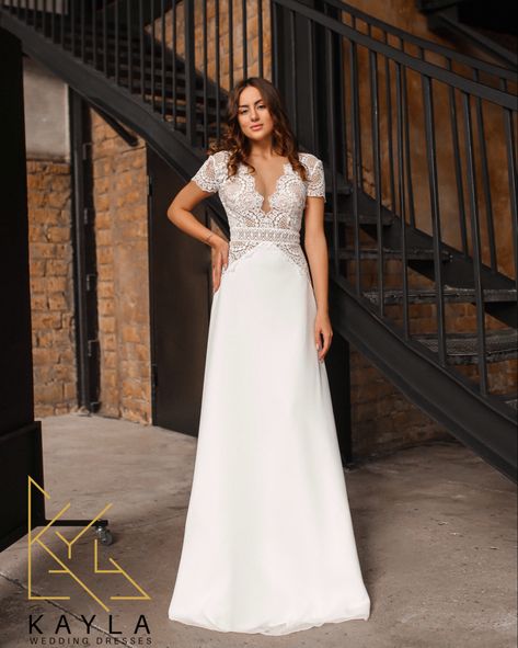 Kayla is a Ukrainian brand of wedding dresses🇺🇦 We produce exclusive dresses. Order online, delivery anywhere in the world🌎 #instagram #aesthetic #wedding #weddingideas #weddingdress #weddingdesign #weddingideas #bride #weddingdress Rehearsal Dinner Dress Summer, Dinner Dress Summer, Simple Wedding Gown, Rehearsal Dinner Dress, Backless Bridal Gowns, Simple Wedding Gowns, Short Sleeve Wedding Dress, Lightweight Skirt, Beach Bridal Gown