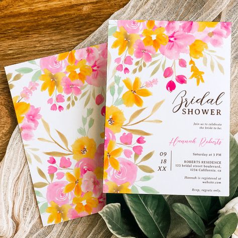 Garden Bridal Shower Invitations, Watercolor Bridal Shower Invitations, Pink Floral Watercolor, Wedding Announcement Cards, Garden Bridal Showers, Country Floral, Floral Bridal Shower Invitations, Wedding Invitations Boho, Floral Bridal Shower