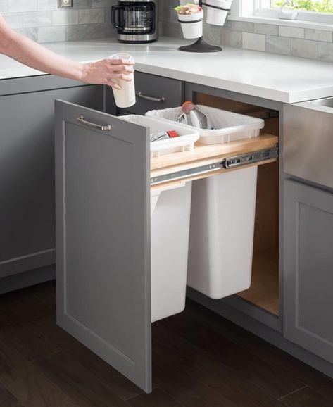 Kitchen Wise of Salt Lake City on Instagram: “We make it easy to get excited about organizing your garbage & recycling!!⁣ .⁣ .⁣ .⁣ #organization #kitchendesign #custommade…” Recycling Organization, Double Trash Can, Small Kitchen Plans, Trash Can Cabinet, Garbage Recycling, Apartment Needs, Cabinet Organizers, Small Apartment Kitchen, American Kitchen