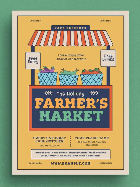 Market Advertising Poster, Pop Up Market Poster Design, Farmers Market Poster Design, Food Market Poster, Market Flyer Design, Market Poster Design, Farmers Market Flyer, Promotion Ideas Marketing, Farmers Market Poster