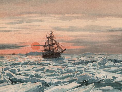 Sailor Aesthetic, Sea Shanties, Amazing Maps, Arctic Ocean, Photo Corners, Midnight Sun, Lithograph Print, Visual Artwork, Antique Prints