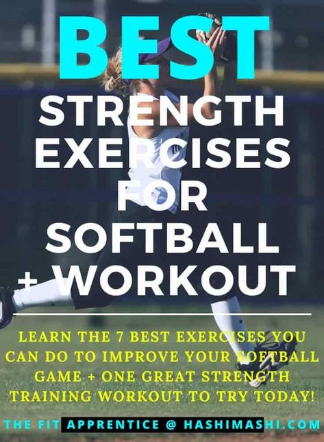 Softball Strength Training - Learn about the 7 best exercises you can do to improve your softball game + one great strength training workout to try today. softball strength training | exercises for softball | best exercises for softball | strength training for softball | strength training for softball players | softball strength training for pitchers | softball strength training for hitters | softball strength training for throwing Softball Gym Workouts, Softball Conditioning Workouts, Softball Workouts, Youth Softball, Strength Training Exercises, Softball Pitcher, Softball Drills, Softball Training, Softball Coach