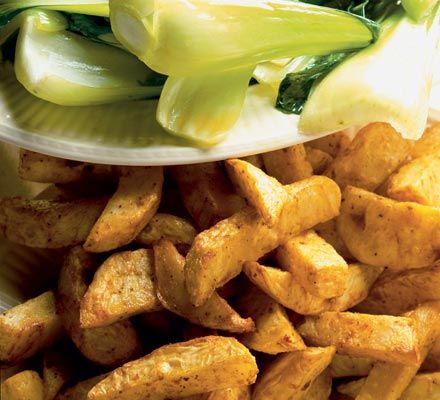 In season in October - celeriac. Chips that count as one of your five a day? Ok celeriac oven chips we're willing to give you go #food #recipe Pak Choi Recipe, Pok Choi, Oven Chips, 30 Grams Of Protein, Csa Recipes, Celery Root, Pak Choi, Bbc Good Food, Carb Free