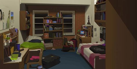 Dorm Concept Art, Life Is Strange Dorm Room, Dorm Room Drawing, Dorm Room Concept Art, Blackwell Academy, Dontnod Entertainment, Strange Art, Room Concept, Student Dorm