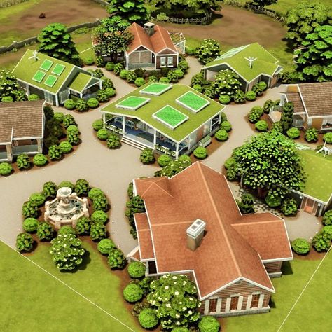 📸 Dear Simmers! 📸 Today, I tackled a true mammoth project and created an impressive community for you and your Sims! 🌟🏡✨ On the spacious 64x64 lot, you'll find four stylish rental houses and four additional buildings with green roofs for various community activities. 🏡🌳 This community includes an indoor pool, a disco, a fitness area, and a game room for all neighbors to enjoy. 🏊‍♂️💃🏋️‍♀️🎮 I hope you like this project and are ready to download it tomorrow. Unfortunately, I won't be able to... Community House Design, Sims 4 Lounge Lot Ideas, Sims 4 Retirement Village, Sims 4 Get To Work Build, Sims 4 Community Lot Ideas, Sims 4 Community Center, Ts4 Community Lots, Community Lots Sims 4, Sims 4 Rental Lots