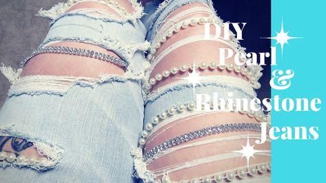 DIY Pearl and Rhinestone Jeans – About That Mama Life Pearl Jeans, Jeans With Chains, How To Make Jeans, Denim And Pearls, Diy Ripped Jeans, Chain Jeans, Bedazzled Jeans, Rhinestone Outfit, Diy Pants