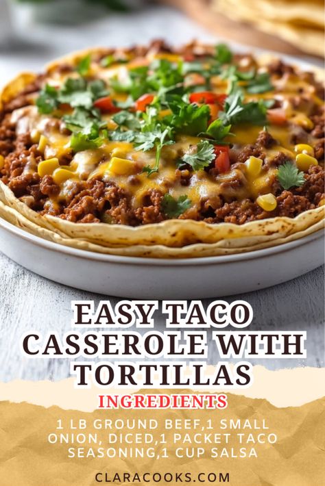 Easy Taco Casserole with Tortillas Crunchy Taco Casserole, Tortilla Ground Beef Recipes, Leftover Taco Meat Recipes Casseroles, Taco Casserole With Cornbread, Taco Enchilada Casserole, Taco Bake Casserole With Cornbread, Taco Casserole Bake With Tortillas, Taco Bake Casserole With Tortillas, Tortilla Taco Casserole