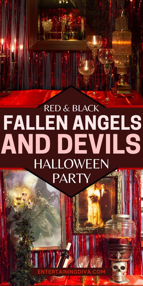 Angels And Devils Party, Angels And Demons Party, Vampire Theme Party, Angels And Devils, Themed Nights, Nye 2023, Black Party Decorations, Fun Costumes, Vampire Masquerade