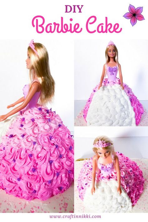 Diy Barbie Birthday, Diy Barbie Cake, Doll Cake Tutorial, Barbie Doll Cake, Easy Diy Fashion, Barbie Birthday Cake, Barbie Doll Cakes, Tulle Wreath, Barbie Cake