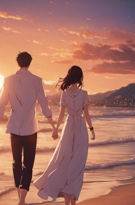 Couple On The Beach, Beach Cartoon, Romance Covers Art, Anime Wedding, Book Cover Artwork, Beach Illustration, Summer Illustration, Romantic Anime Couples, Dark Anime Guys