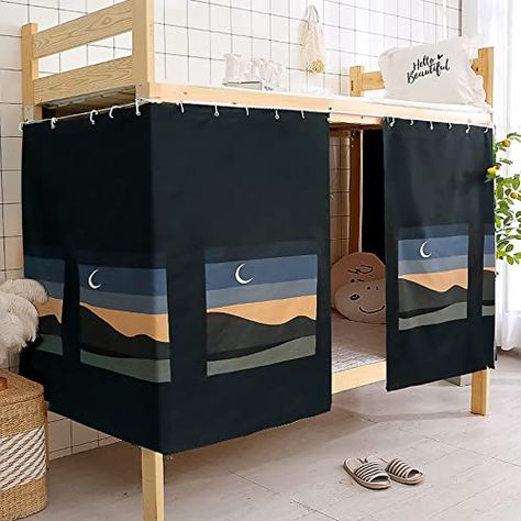 Dorm Room Privacy, Dorm Bunk Beds, Bunk Bed Curtain, Bunk Bed Curtains, Bed Drapes, Dormitory Room, College Bedroom, Student Home, Cabin Bed