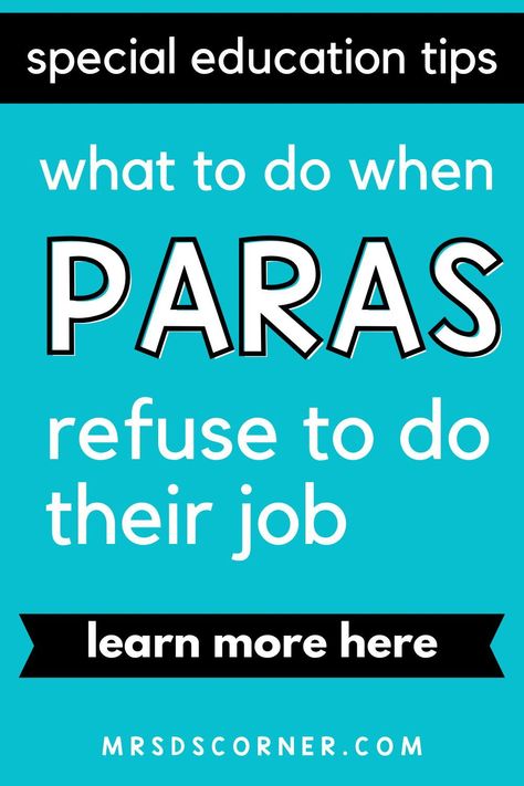 Having a paraprofessional in your special education classroom can be a complete game changer! Parapros help with data collection, IEP goal work, centers, behavior interventions and so much more. But what happens when you have a paraprofessional in your classroom that isn’t doing their job? How should you handle this tricky situation in your special education classroom? If you are a special education teacher struggling with the para in your classroom, here are 5 tips to help you know what to do. Special Education Iep Organization, Special Education Director, Sped Classroom Decor Special Education, Special Education Director Office, Sped Paraprofessional, Para Binder Special Education, Elementary Sped Classroom Decor, Para Educator, Elementary Special Education