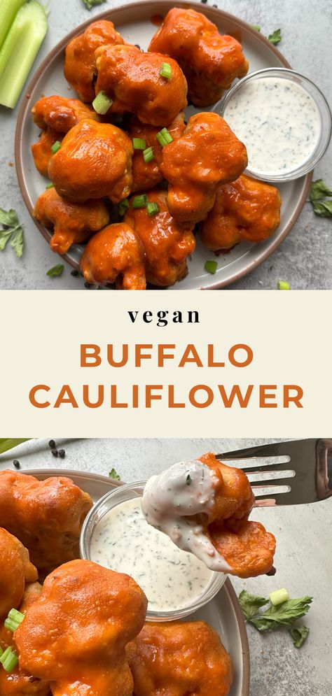 These crispy Vegan Buffalo Cauliflower Wings are the perfect spicy snack! Super easy and SO delicious, you’ll want them every day. Low Carb Cauliflower Wings, Cauliflower Wings Baked, Crispy Buffalo Cauliflower, Tempura Cauliflower, Vegan Cauliflower Wings, Buffalo Cauliflower Wings, Vegan Spinach Artichoke Dip, Yummy Appetizers Parties, Vegan Buffalo Cauliflower