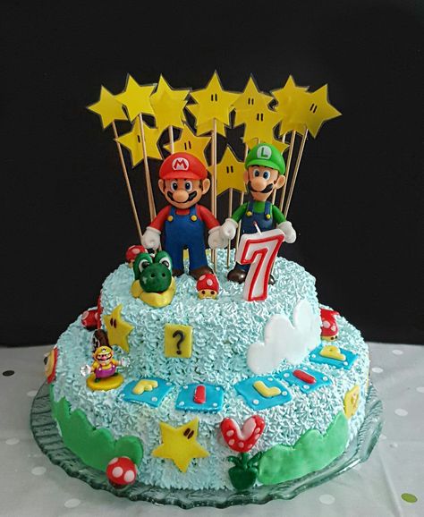 Super Mario Cake No Fondant, Super Mario Ice Cream Cake, Super Mario Cake Birthday Easy, Supermario Cakes Simple, Mario Movie Cake, Super Mario Cake Diy, Easy Super Mario Cake, Diy Mario Cake, Cake Diy Easy